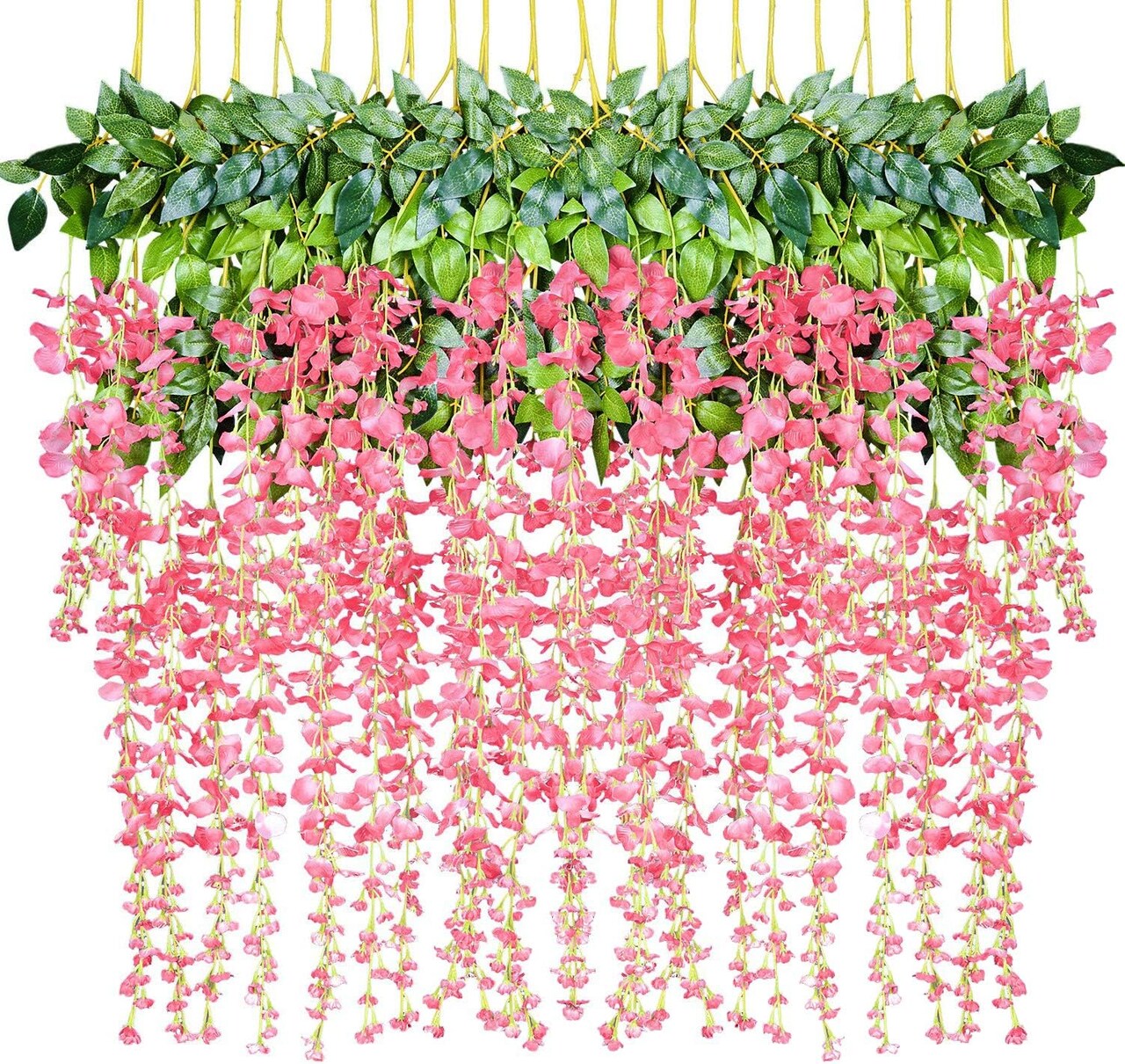 12 Pack 1 Piece 3.6 Feet Artificial Fake Wisteria Vine Ratta Hanging Garland Silk Flowers String Home Party Wedding Decor (Pink)